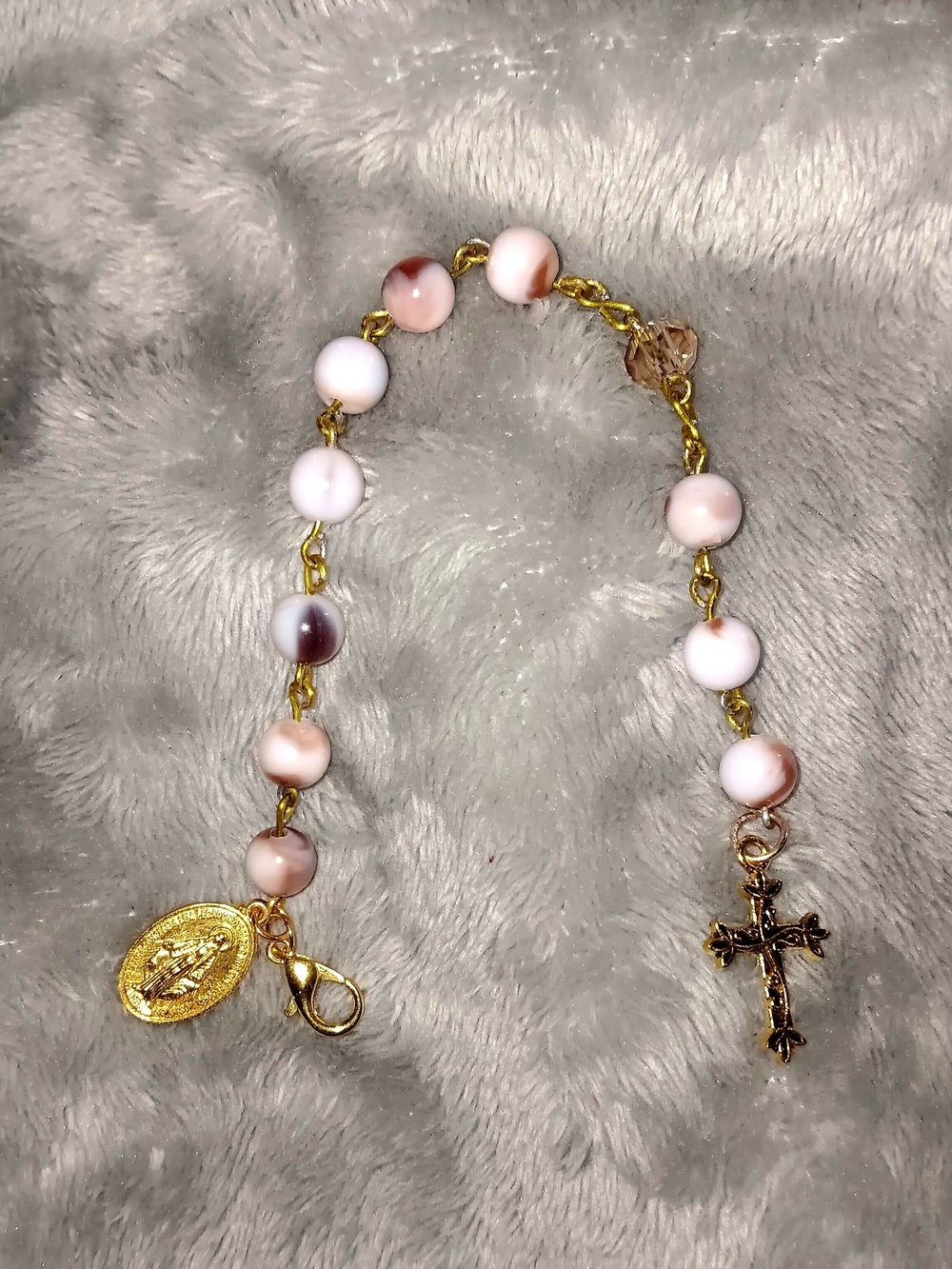Gold Pocket Rosary with Marbled Beads